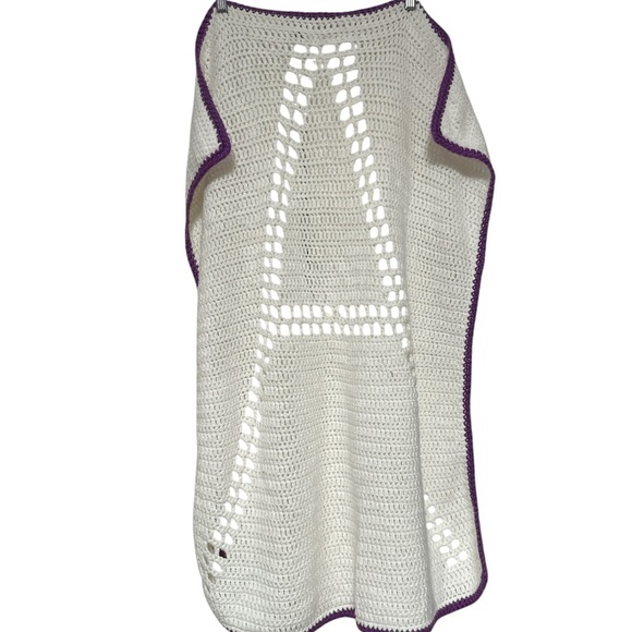 Handmade Crochet Blanket White and Purple - Picture 2 of 5